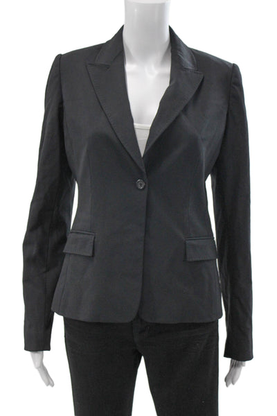 Elie Tahari Womens Black Wool Blend Button Front Long Sleeve Blazer Size 4