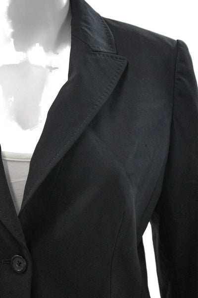 Elie Tahari Womens Black Wool Blend Button Front Long Sleeve Blazer Size 4