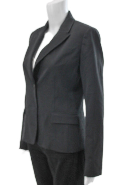 Elie Tahari Womens Black Wool Blend Button Front Long Sleeve Blazer Size 4