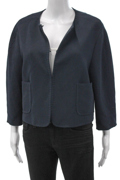 Brooks Brothers Womens Basic Jacket Blue 3/4 Sleeve Hook Eye Size 12