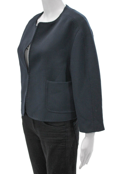 Brooks Brothers Womens Basic Jacket Blue 3/4 Sleeve Hook Eye Size 12
