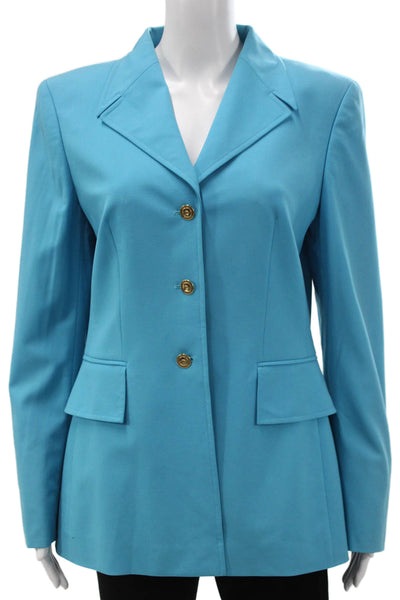 Escada Womens Blazer Blue Viscose Rayon Button Long Sleeve Size 38