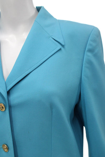 Escada Womens Blazer Blue Viscose Rayon Button Long Sleeve Size 38