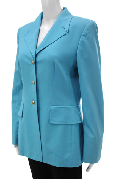 Escada Womens Blazer Blue Viscose Rayon Button Long Sleeve Size 38