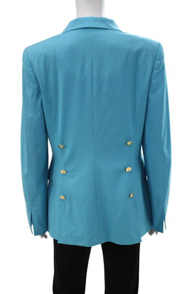 Escada Womens Blazer Blue Viscose Rayon Button Long Sleeve Size 38