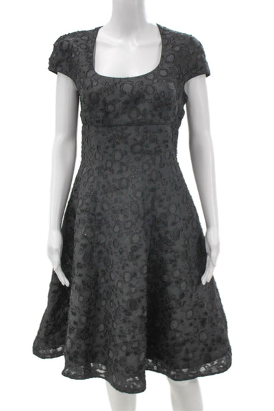 Agostino Womens A-Line Silk Gray Square Neck Short Sleeve Midi Dress Size 6