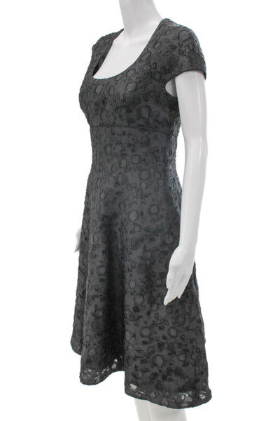 Agostino Womens A-Line Silk Gray Square Neck Short Sleeve Midi Dress Size 6