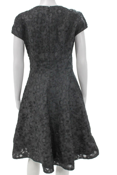 Agostino Womens A-Line Silk Gray Square Neck Short Sleeve Midi Dress Size 6