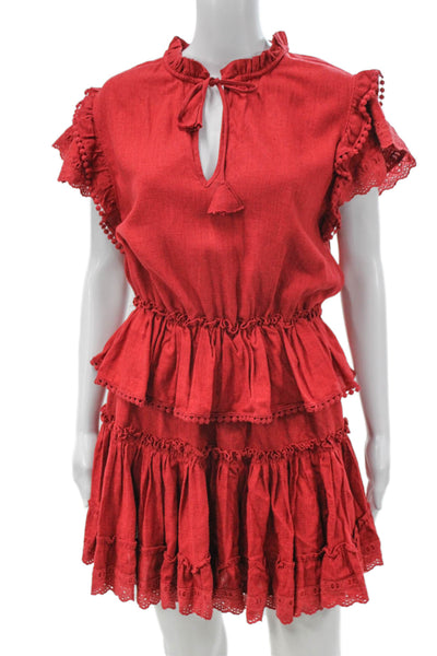Misa Womens Mini Red Bohemian High Neck Cotton Dress Size S