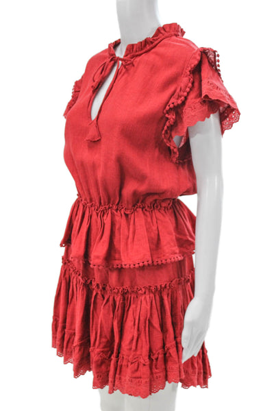 Misa Womens Mini Red Bohemian High Neck Cotton Dress Size S