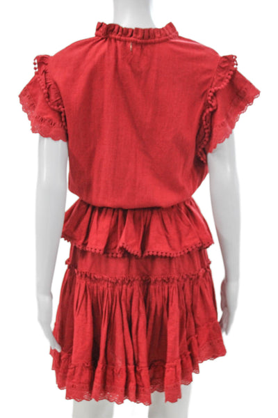 Misa Womens Mini Red Bohemian High Neck Cotton Dress Size S