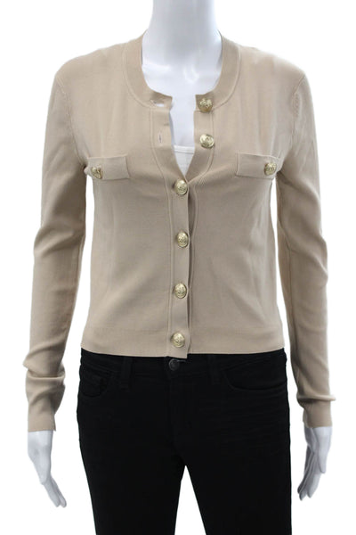 L'Agence Women Cardigan Beige Long Sleeve Round Neck 80% Rayon Size XS Tall