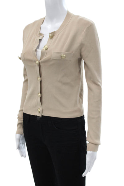 L'Agence Women Cardigan Beige Long Sleeve Round Neck 80% Rayon Size XS Tall