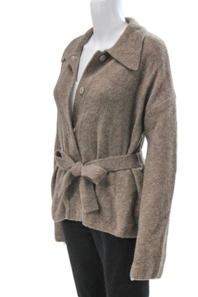 L'Academie Womens Basic Jacket Brown Wool Blend Button Long Sleeve Size S