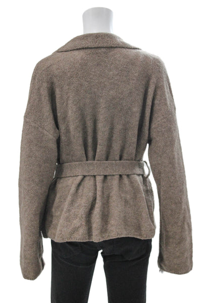 L'Academie Womens Basic Jacket Brown Wool Blend Button Long Sleeve Size S