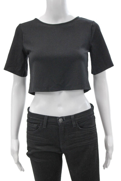Ripley Rader Women Cropped Boat Neck Black Viscose T-Shirt Short Sleeve Size 2