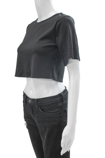 Ripley Rader Women Cropped Boat Neck Black Viscose T-Shirt Short Sleeve Size 2