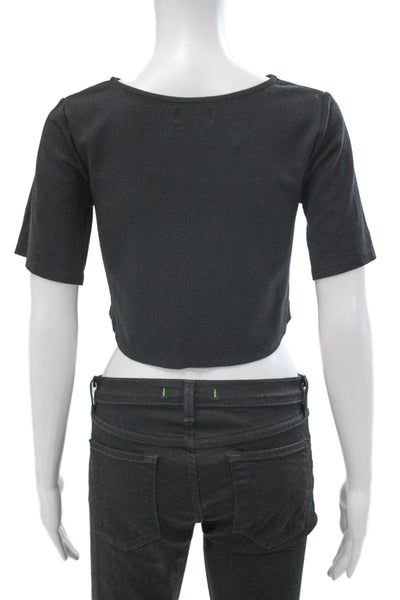 Ripley Rader Women Cropped Boat Neck Black Viscose T-Shirt Short Sleeve Size 2