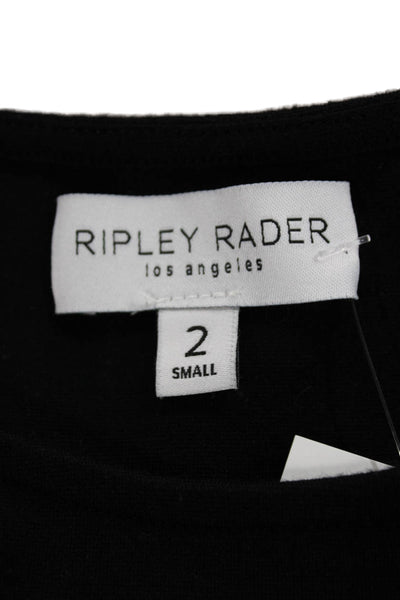 Ripley Rader Women Cropped Boat Neck Black Viscose T-Shirt Short Sleeve Size 2