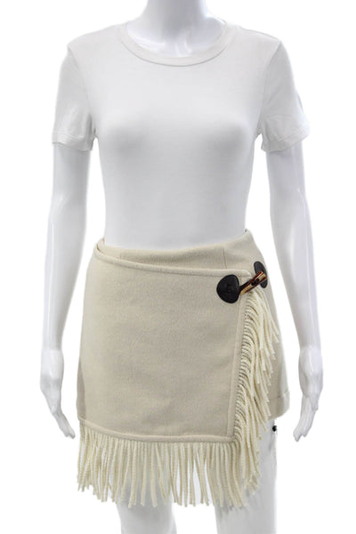 Lovers + Friends Womens Ivory Wool Wrap Skirt Button Closure Solid Fall Size XS
