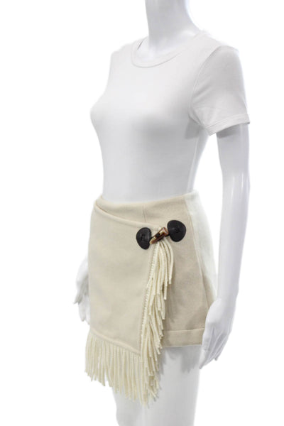 Lovers + Friends Womens Ivory Wool Wrap Skirt Button Closure Solid Fall Size XS