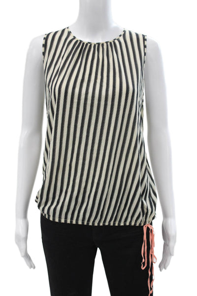Hoss Intropia Women Basic Sleeveless Striped Black Cotton Blend Blouse Size S