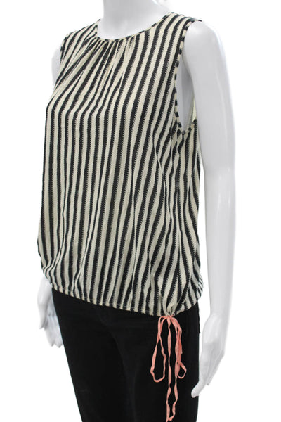 Hoss Intropia Women Basic Sleeveless Striped Black Cotton Blend Blouse Size S