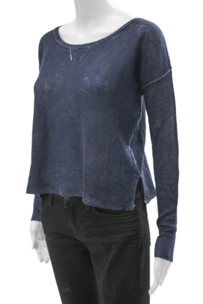 360 Cashmere Womens Pullover Sweater Blue Scoop Neck Long Sleeve Size S