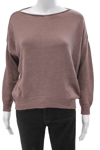 Transit Par Such Womens Brown Cotton Boat Neck Pullover Long Sleeve Size S