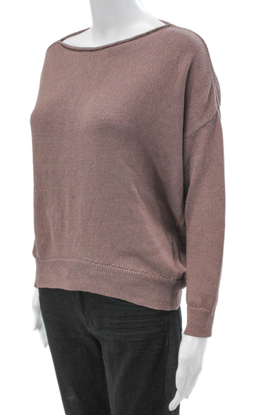 Transit Par Such Womens Brown Cotton Boat Neck Pullover Long Sleeve Size S