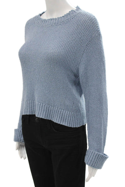 Rachel Comey Women Blue Cotton Crewneck Solid Long Sleeve Pullover Size M