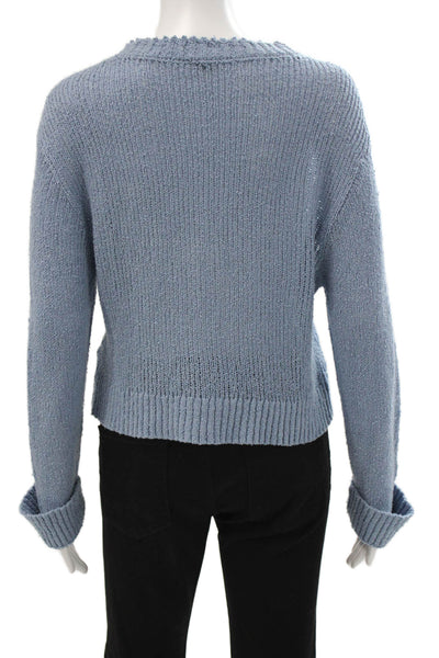 Rachel Comey Women Blue Cotton Crewneck Solid Long Sleeve Pullover Size M