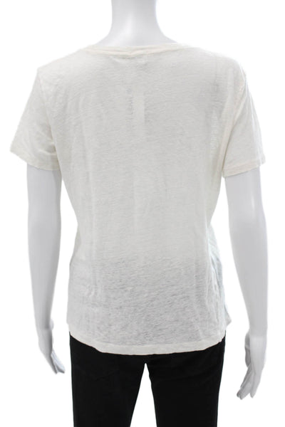 J Crew Womens White Linen Floral Crewneck Short Sleeve Tee Size XS
