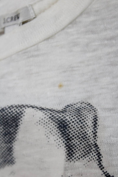 J Crew Womens White Linen Floral Crewneck Short Sleeve Tee Size XS