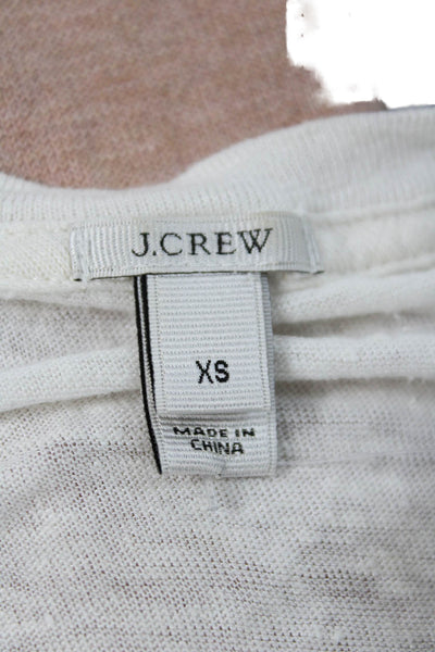 J Crew Womens White Linen Floral Crewneck Short Sleeve Tee Size XS