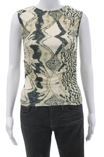 Mariacher Womens Beige Nylon Geometric Crewneck Sleeveless Basic Tank Size S