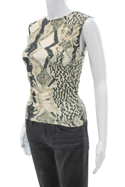 Mariacher Womens Beige Nylon Geometric Crewneck Sleeveless Basic Tank Size S