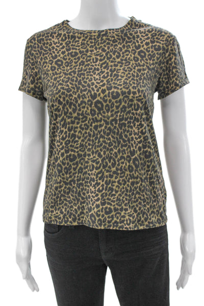 Pam & Gela Women Animal Print Crew Neck Cotton T-Shirt Short Sleeve Size S