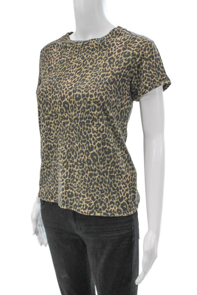 Pam & Gela Women Animal Print Crew Neck Cotton T-Shirt Short Sleeve Size S