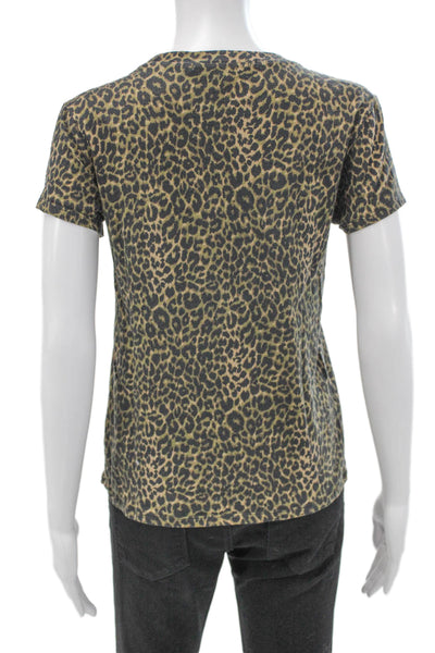 Pam & Gela Women Animal Print Crew Neck Cotton T-Shirt Short Sleeve Size S