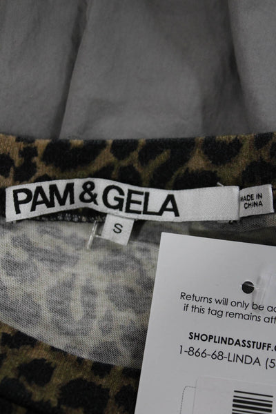 Pam & Gela Women Animal Print Crew Neck Cotton T-Shirt Short Sleeve Size S