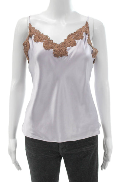 Cami Women Purple Silk V-Neck Tank Solid Size XS