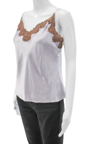 Cami Women Purple Silk V-Neck Tank Solid Size XS