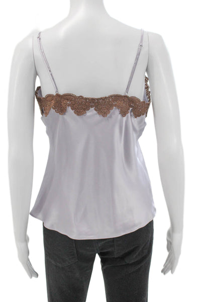 Cami Women Purple Silk V-Neck Tank Solid Size XS