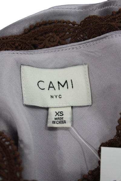 Cami Women Purple Silk V-Neck Tank Solid Size XS