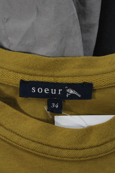 Soeur Womens Basic T-Shirt Green Crew Neck Short Sleeve Cotton Size 34