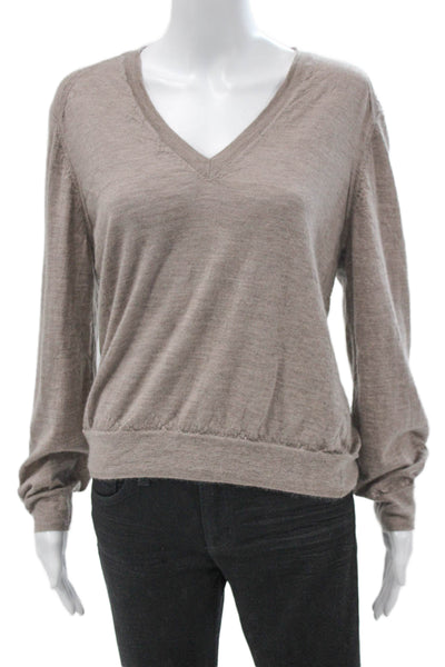 LouLou De Saison Womens Cashmere V-Neck Pullover Beige Long Sleeve Size S