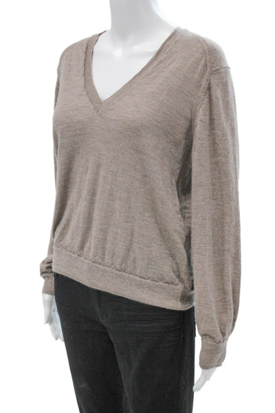 LouLou De Saison Womens Cashmere V-Neck Pullover Beige Long Sleeve Size S