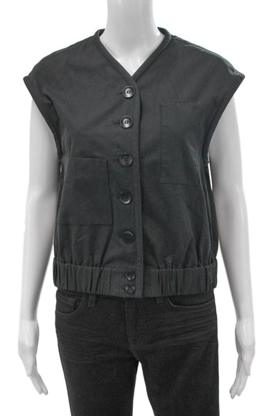 Tibi Womens Basic Sleeveless V Neck Cotton Button Solid Blouse Size 2XS