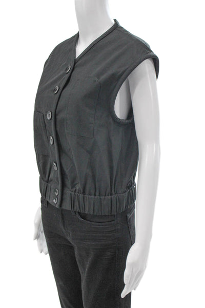 Tibi Womens Basic Sleeveless V Neck Cotton Button Solid Blouse Size 2XS